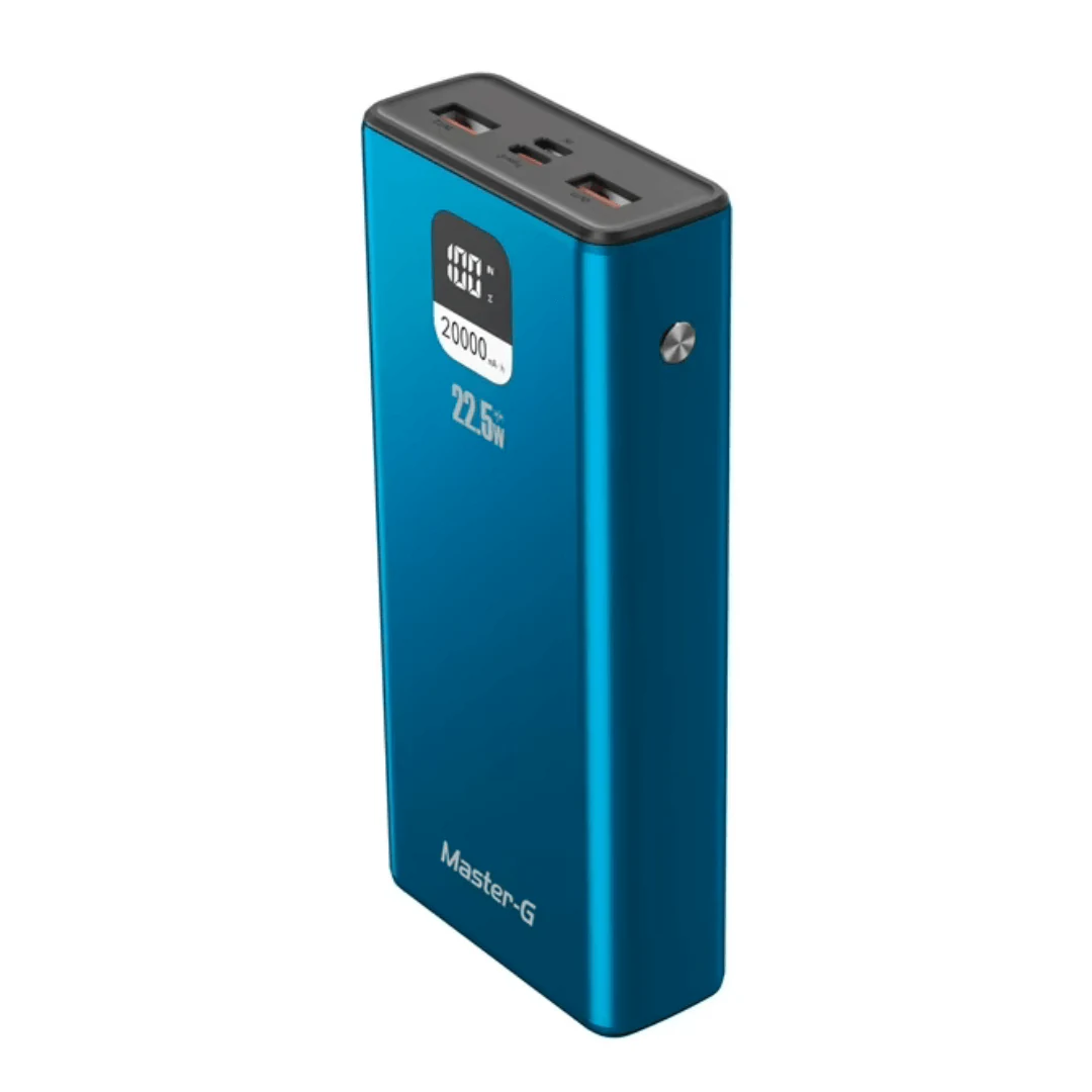 POWER BANK MASTER-G BATERIA EXTERNA 20000 MAH CARGA RAPIDA 22.5W  AZUL. INCREIBLE