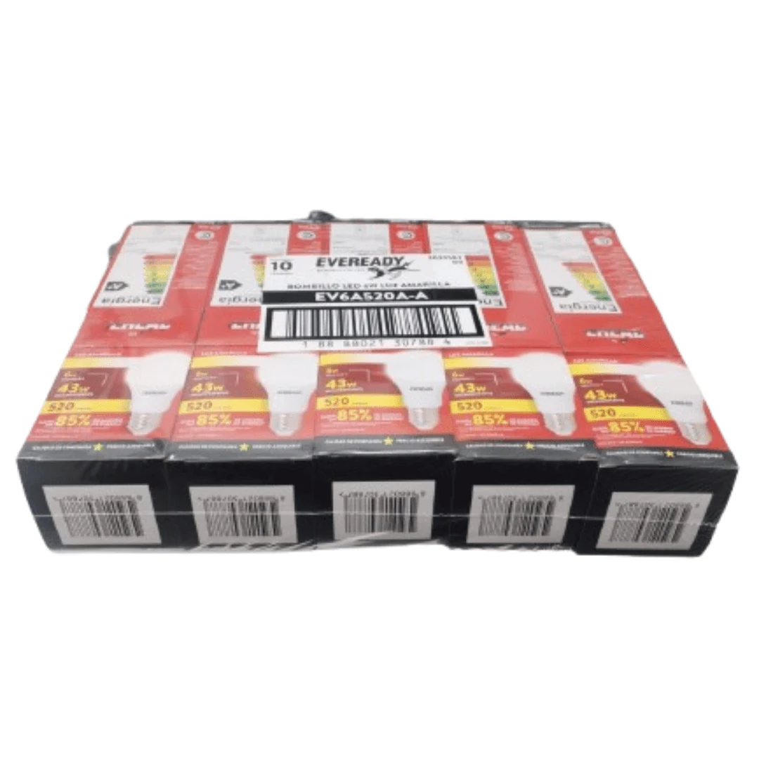 PACK AMPOLLETAS LED EVEREADY 43W LUZ AMARILLA 10 UNIDADES EV6A520A-A