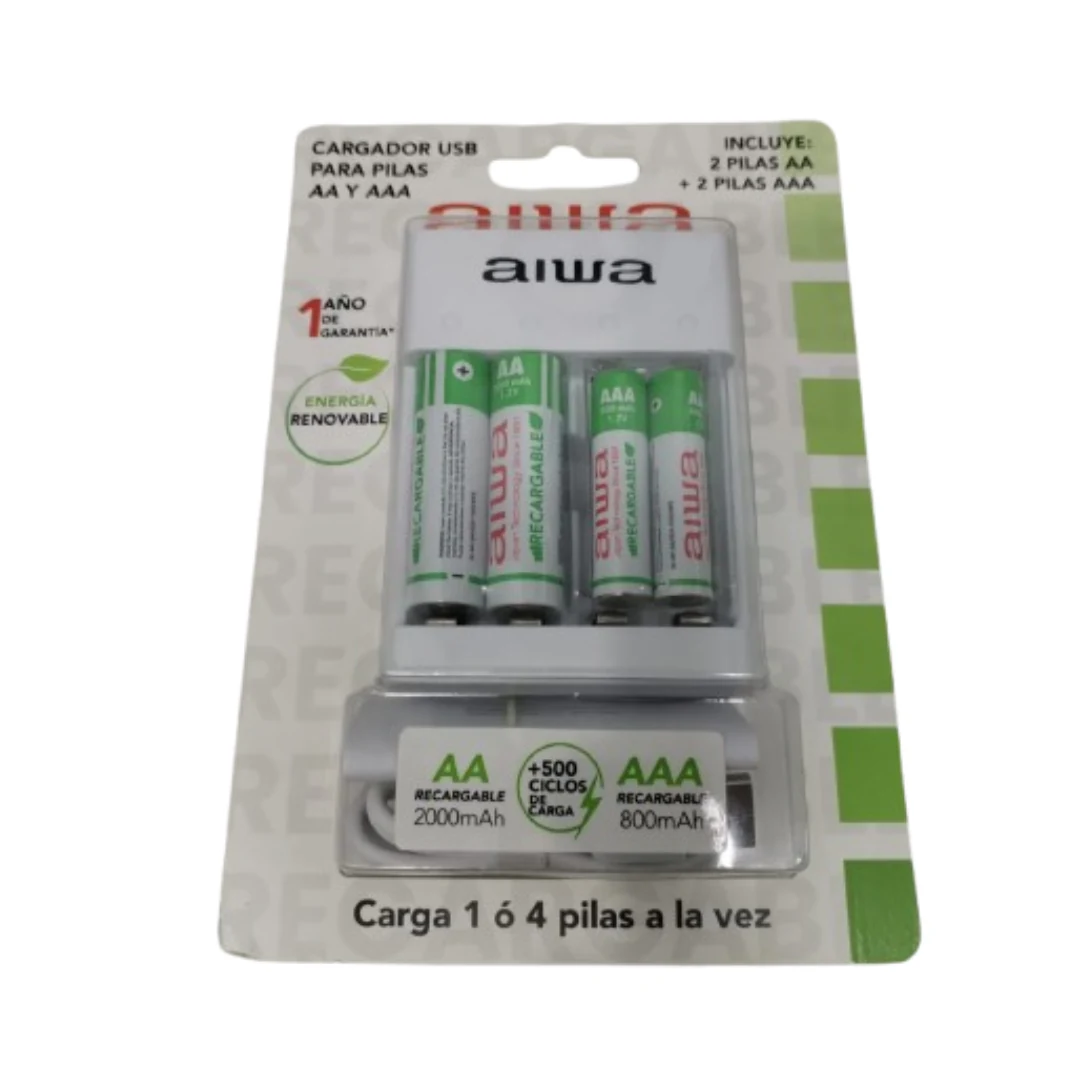 Cargador de Pilas AIWA BC-0807T AA-AAA Energía Inteligente y Portátil