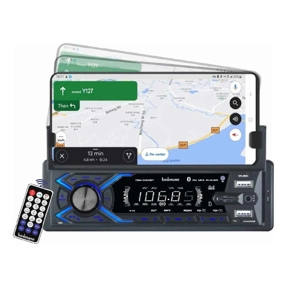 Radio Auto Bluetooth Con Soporte de Celular Bowmann DSM-2400BT: La Revolución en tu Tablero Increíble