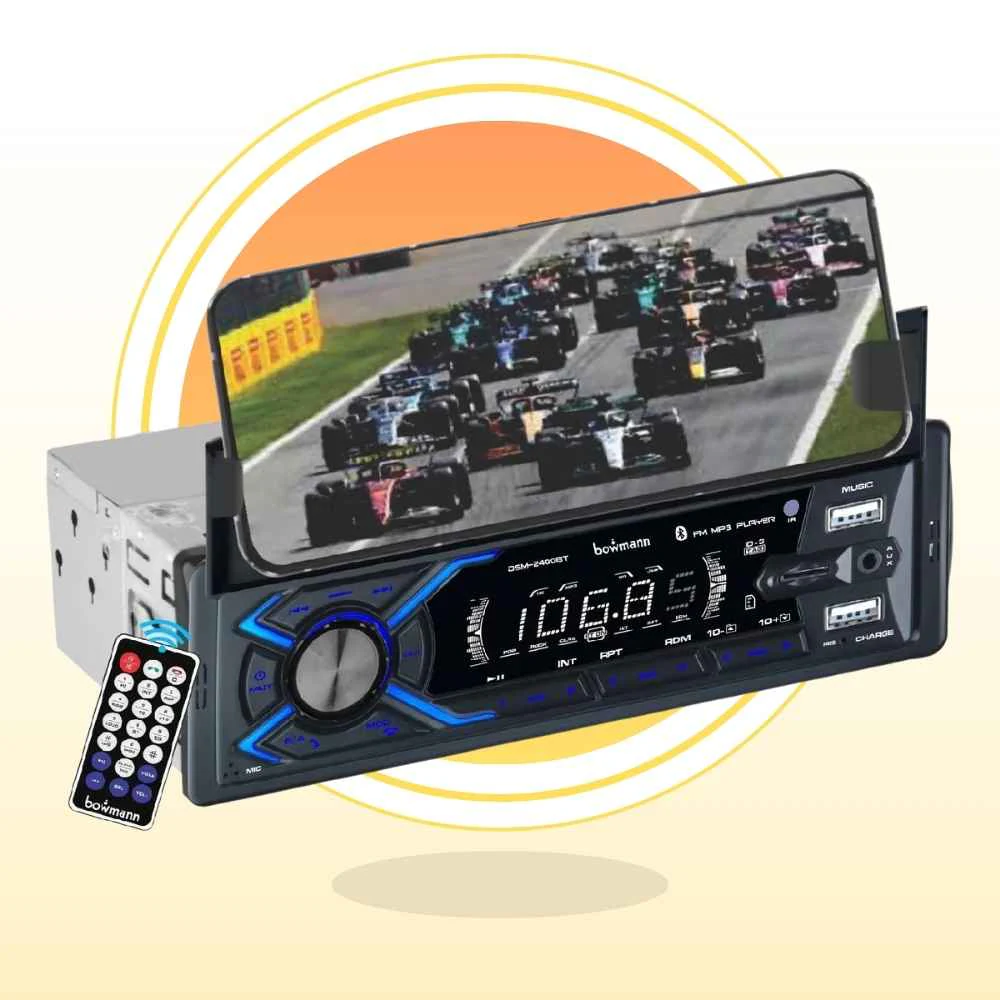 Radio Auto Bluetooth Con Soporte de Celular Bowmann DSM-2400BT: La Revolución en tu Tablero Increíble