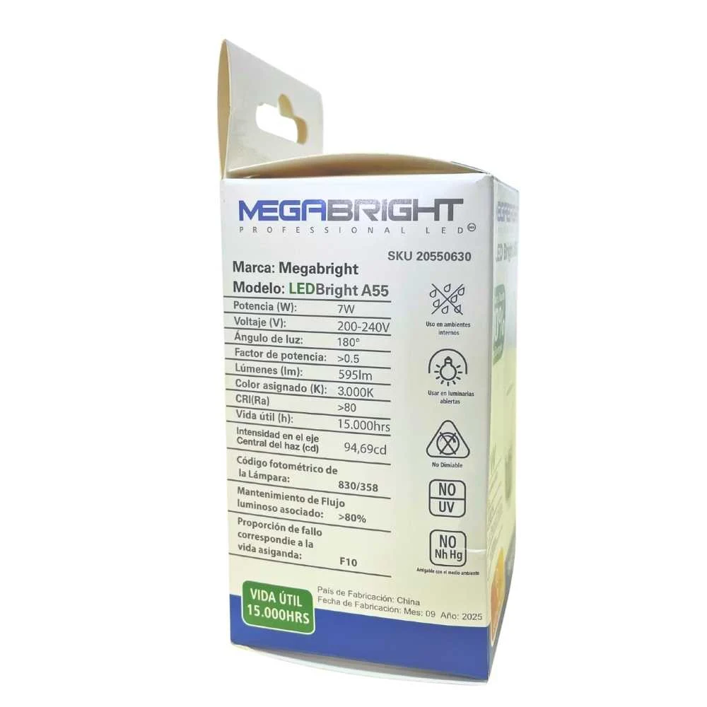 Ampolleta Megabright LED Bright A55 Luz Cálida Increíble