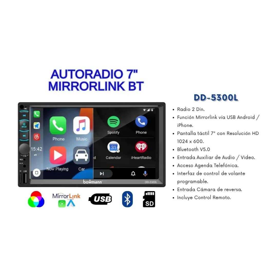 Radio Bowmann Mirrorlink Android Ios 7 Hd Dd-5300l Negro.